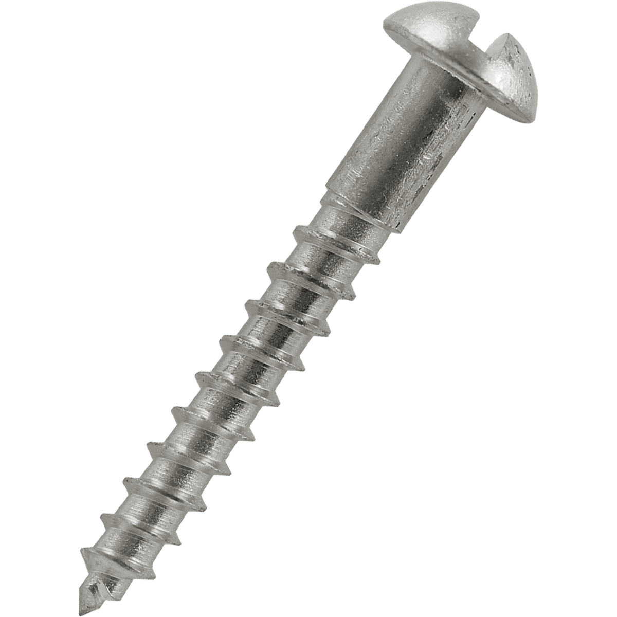 Slotted, round-headed woodscrews, made from corrosion resistant A2 stainless steel. 