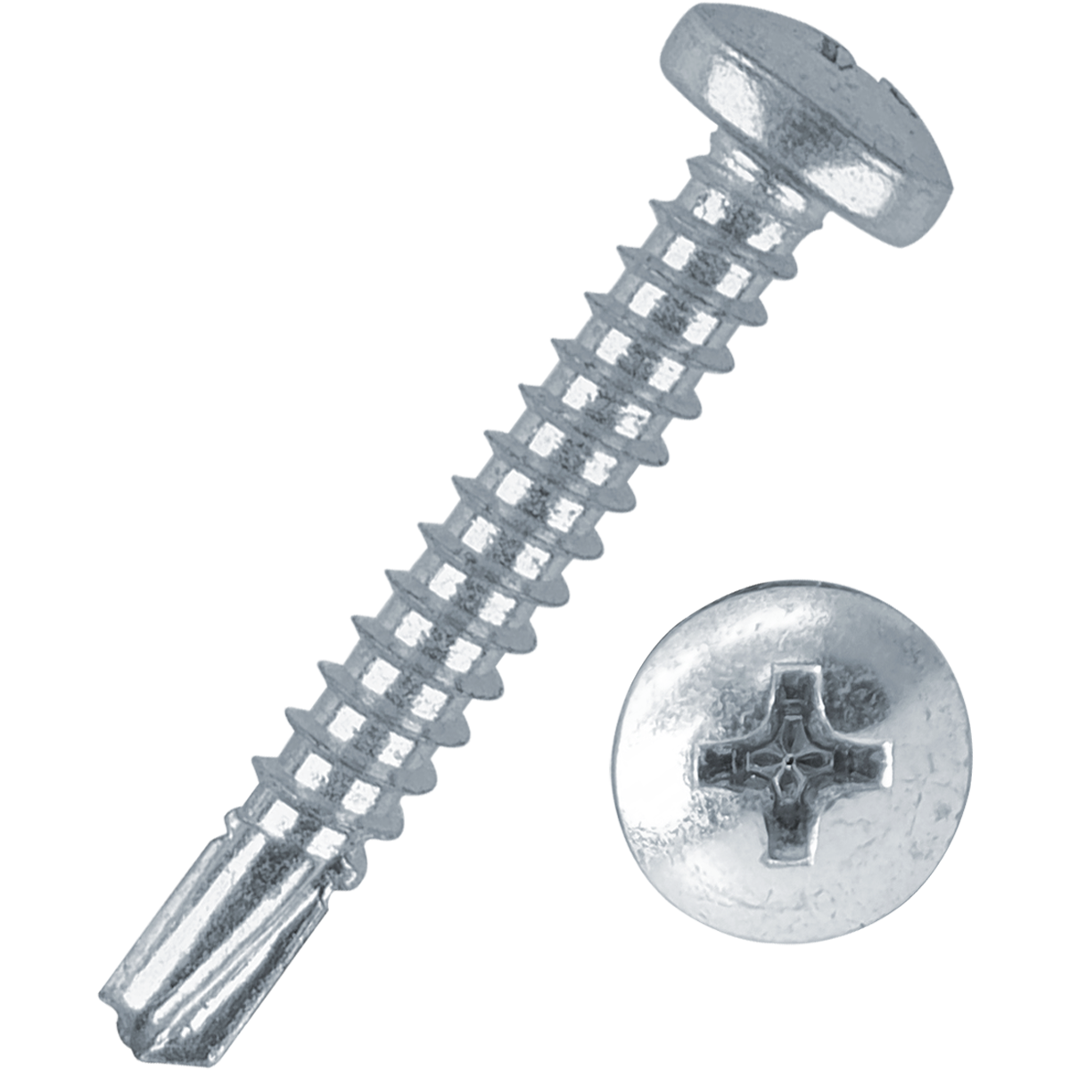 Pan head self drilling screws. A screw with drill bit like tip to quickly penetrate material without the need for pre-drilling a hole a drill bit like tip 