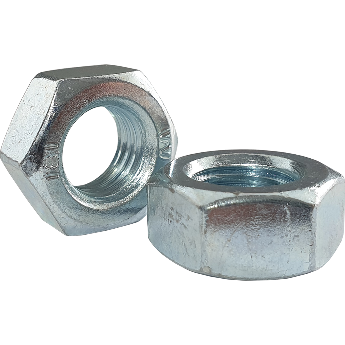 Bright zinc plated hex nuts, also known as full hex nuts, at competitive prices.