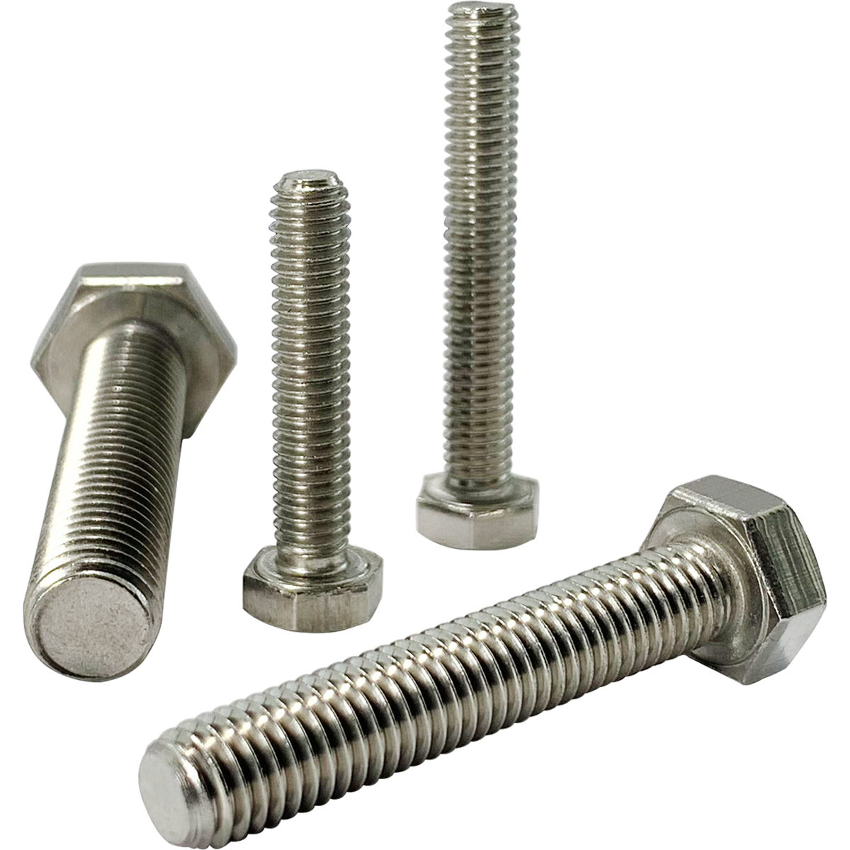 Fully threaded hexagon set screws, also known as fully threaded bolts. Commonly used in mechanical and engineering applications.