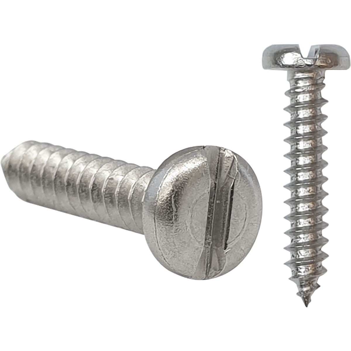 Corrosion-resistant A2 stainless steel pan head self tapping screws with a slotted head in a variety of sizes 