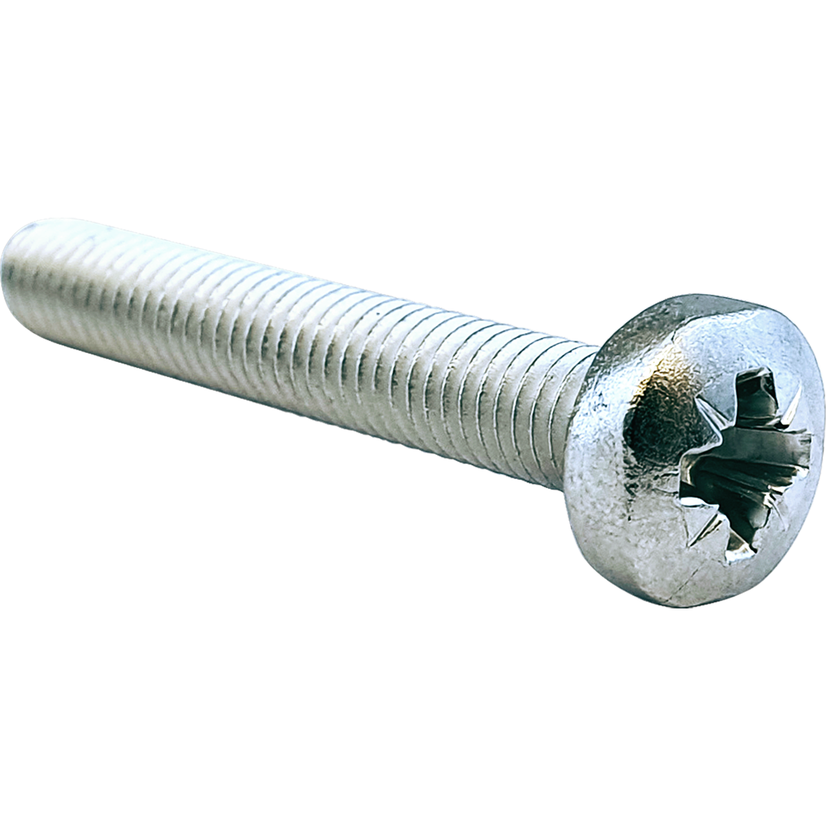 Metric, BZP, machine screws with a Pozi recess and slightly rounded pan head