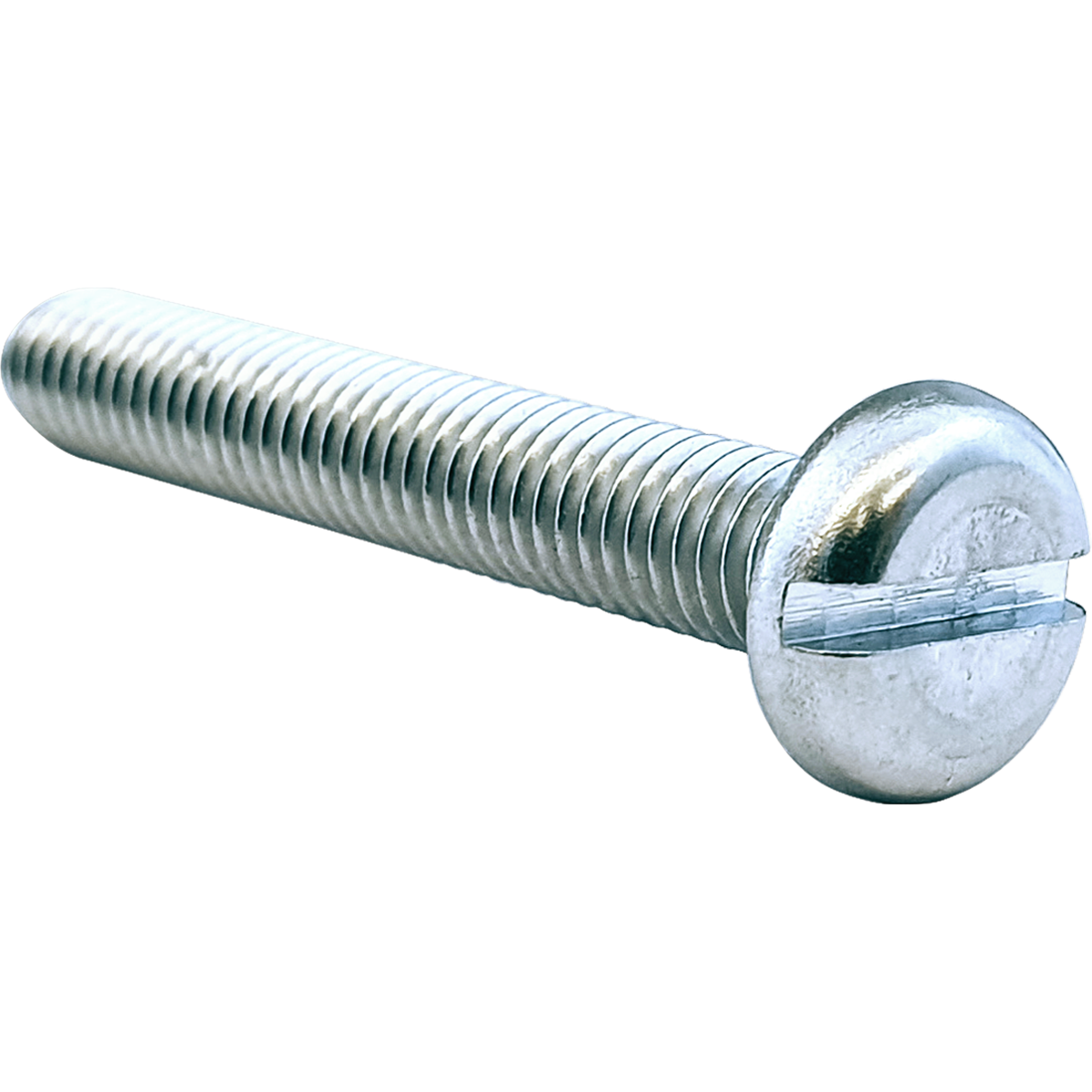 BZP - bright zinc plated machine screws with a slotted pan head.