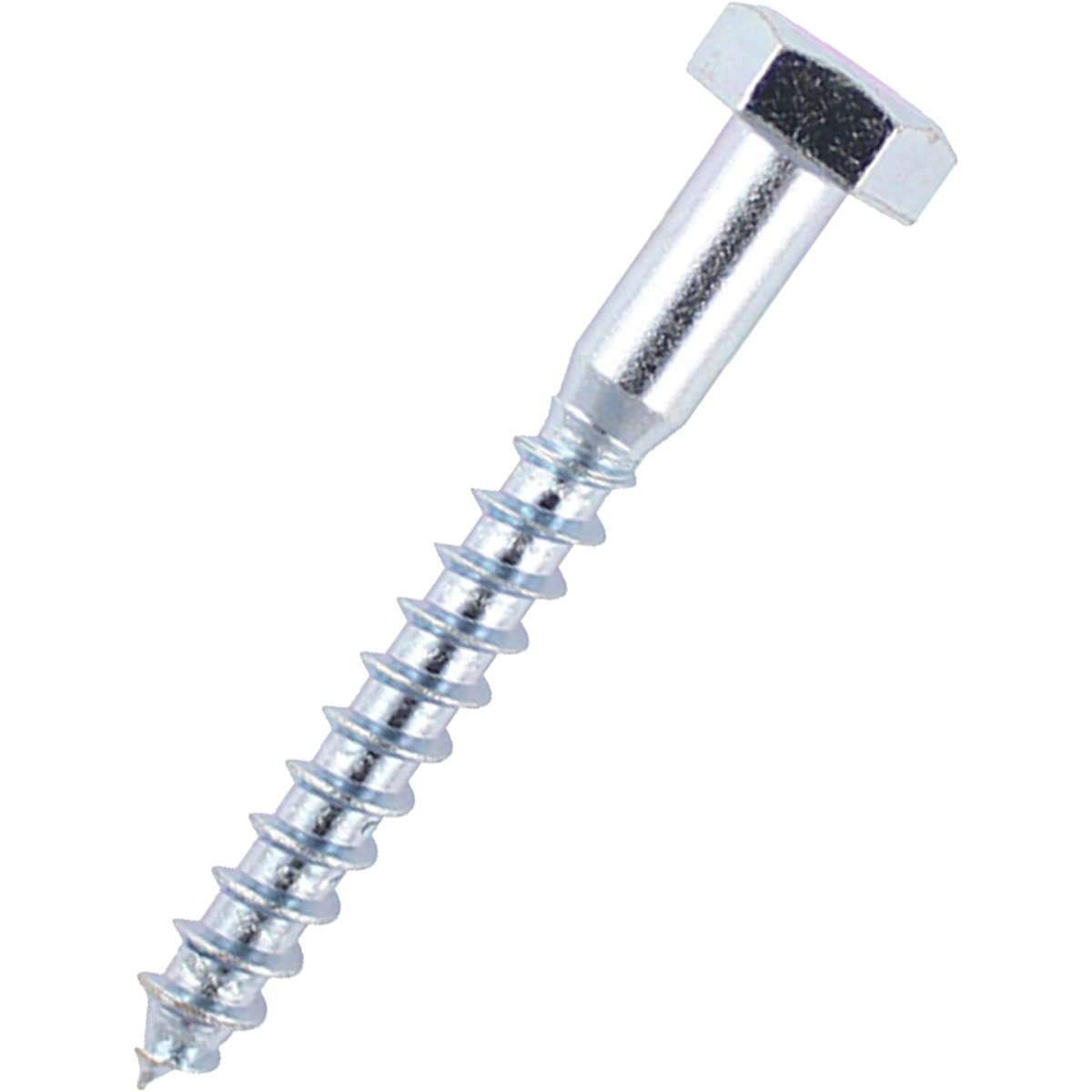BZP hex head coach screws in various sizes with a bright zinc plating.