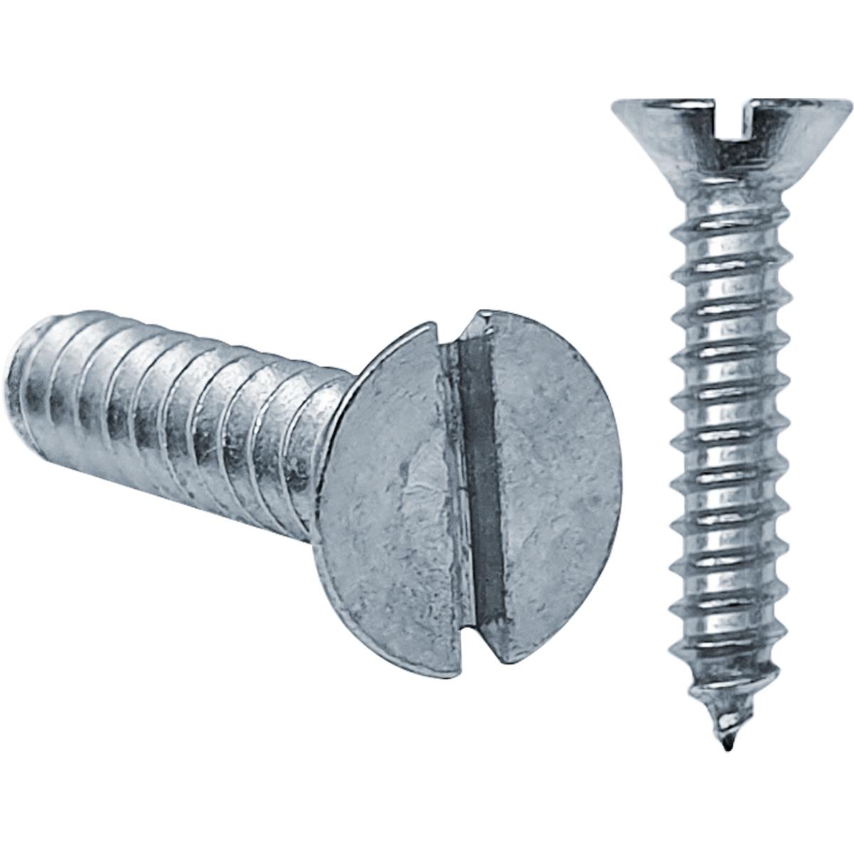 Self-tapping screws with a bright zinc plating and slotted countersunk head