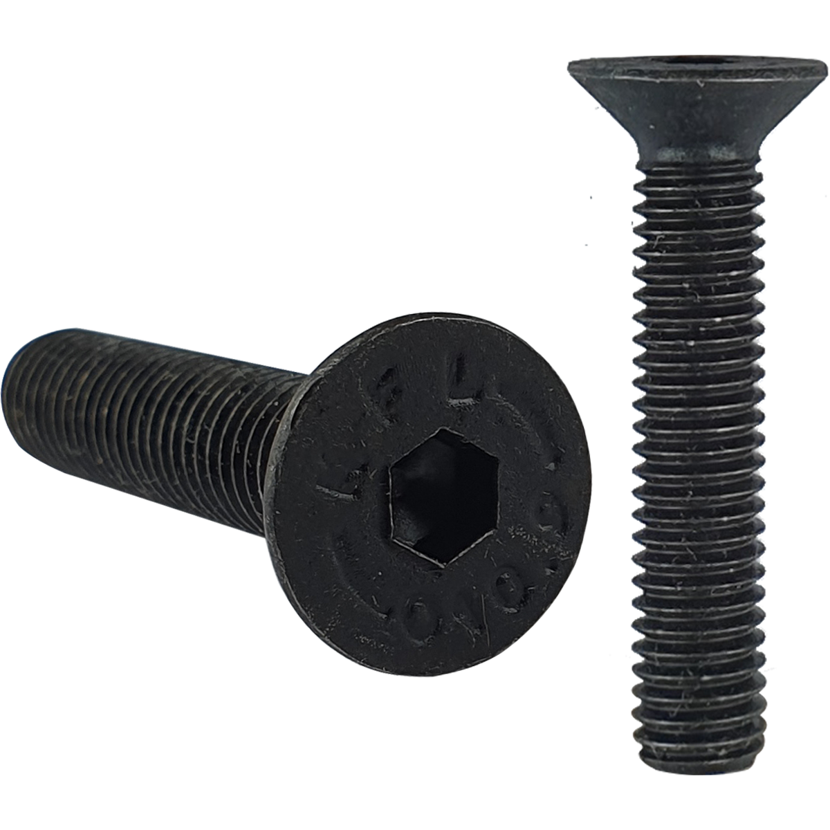 Self colour, hex socket, countersunk machine screws. A countersunk screw allowing a flush finish to the materials surface.