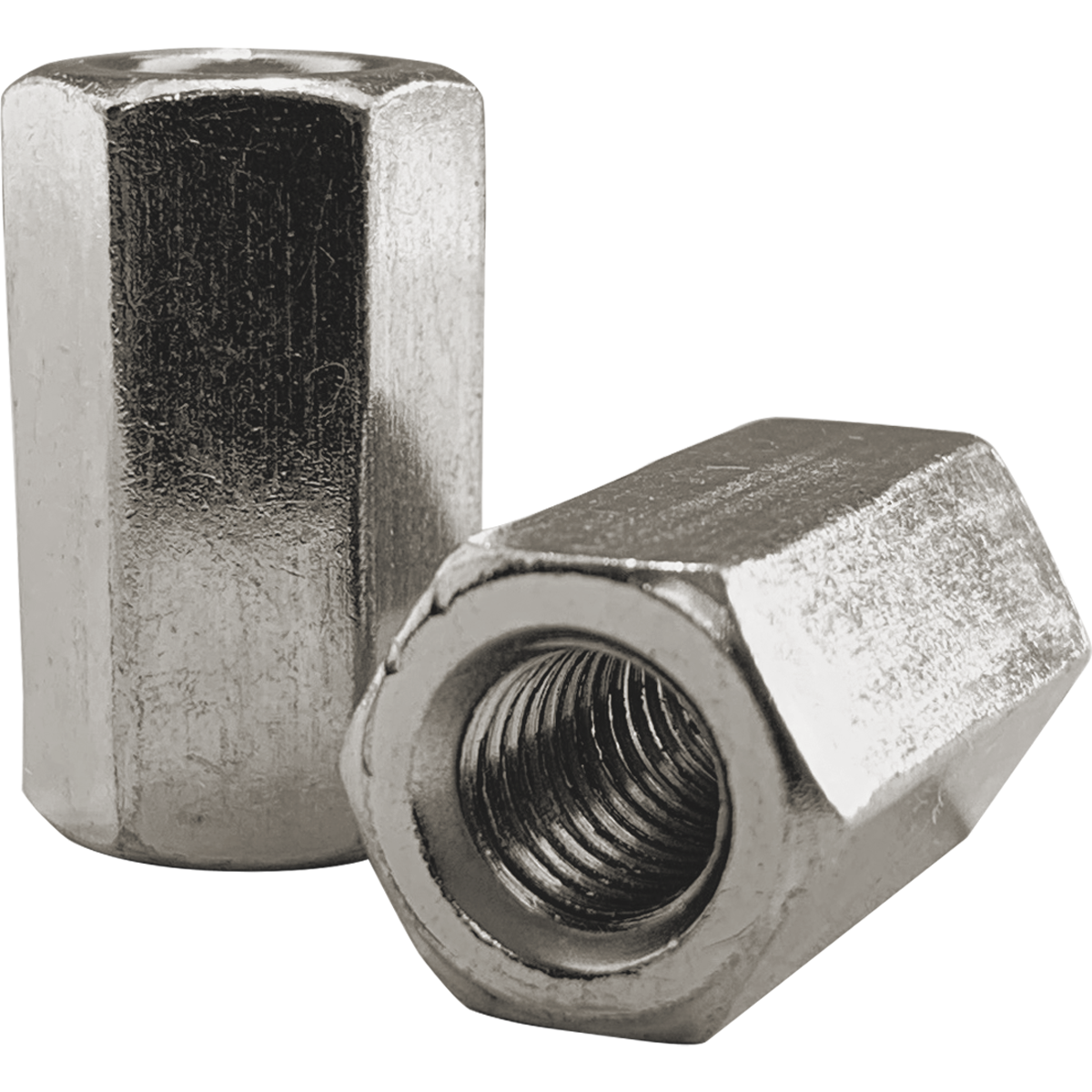 Corrosion resistant A2 stainless steel hexagonal connector nuts. A nut that also goes by the name of coupling nuts or extension nuts. Used for joining bolts and threaded bar.