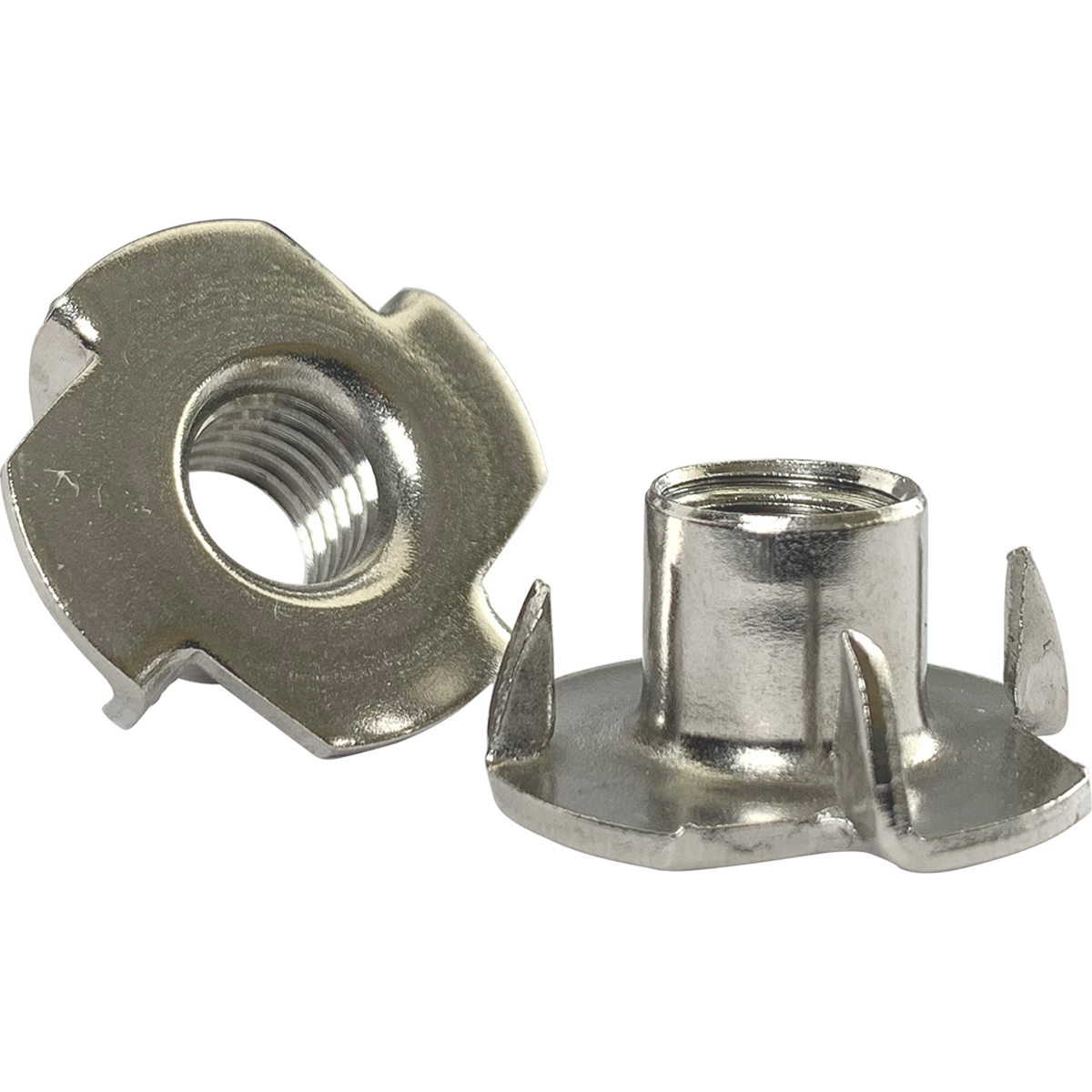 Corrosion resistant A2 stainless steel Tee Nuts, also known as T nuts, 4-pronged t-nuts or tee nuts are available in a selection of sizes at Fusion Fixings