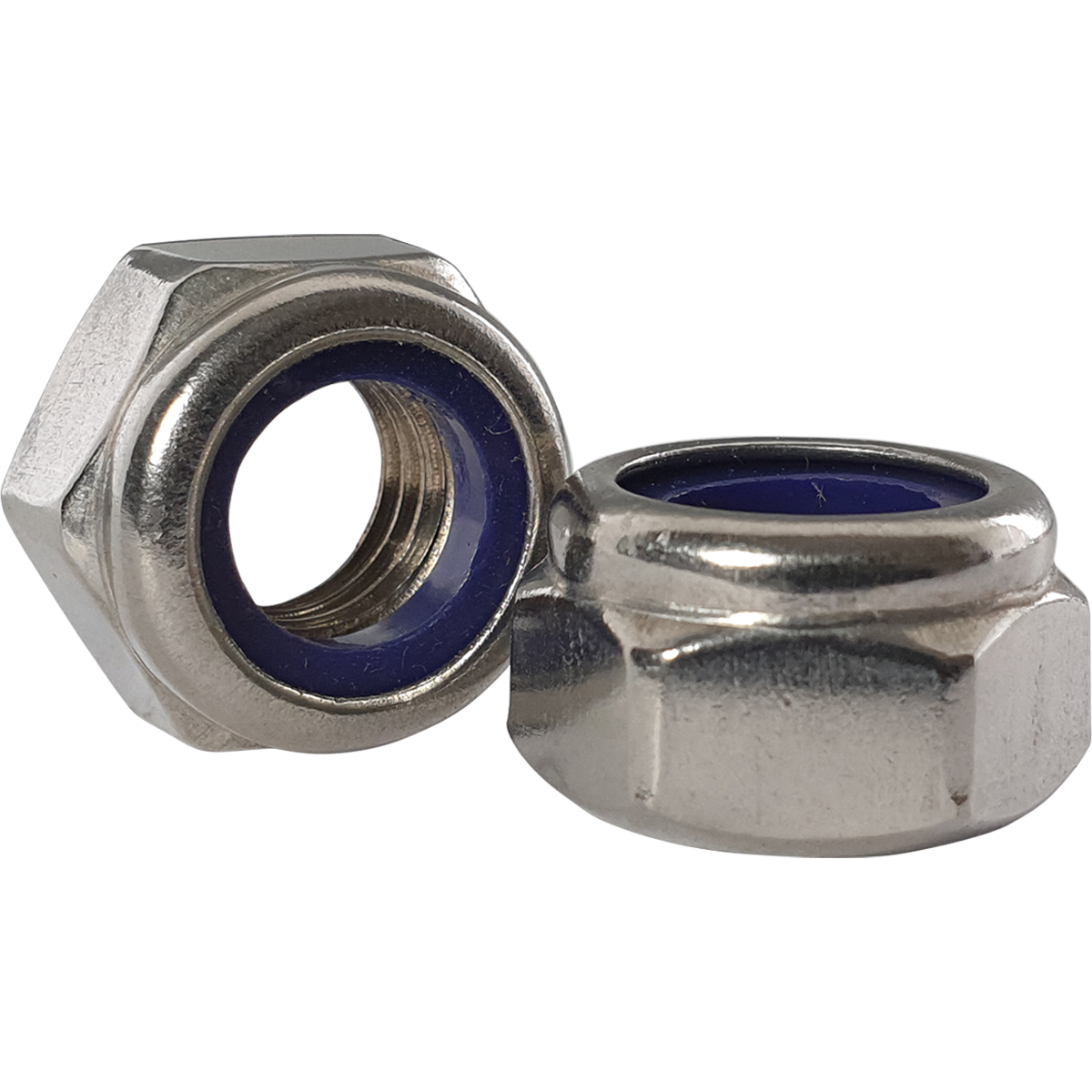 Corrosion resistant A4 stainless steel nylon insert nuts, also known as nyloc nuts, or nylon insert lock nuts. Various diameters and great prices and bulk discounts available.