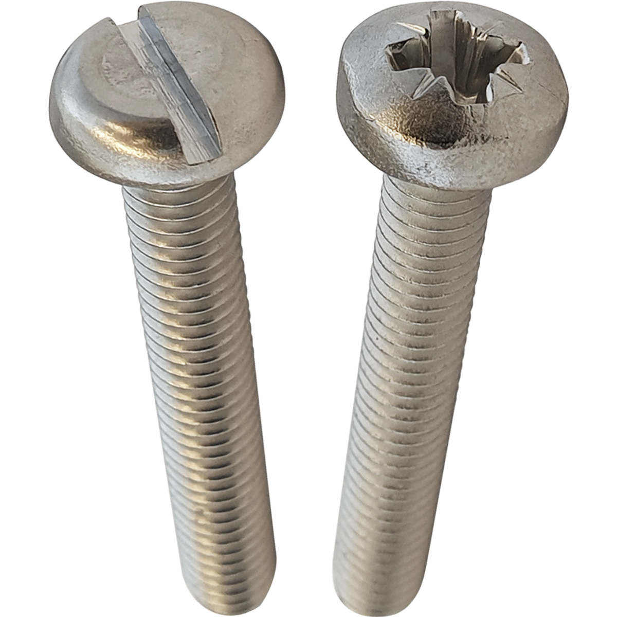 Pan head machine screws in a variety of sizes with slotted and Pozi recesses.