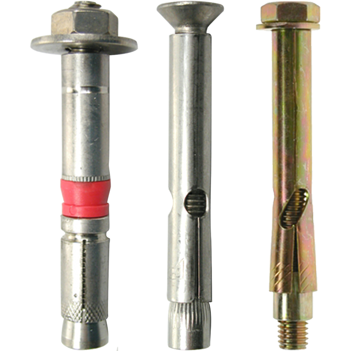 Sleeve anchor bolts. Used as an effective fixing for use with various substrates like concrete, stone, and brickwork