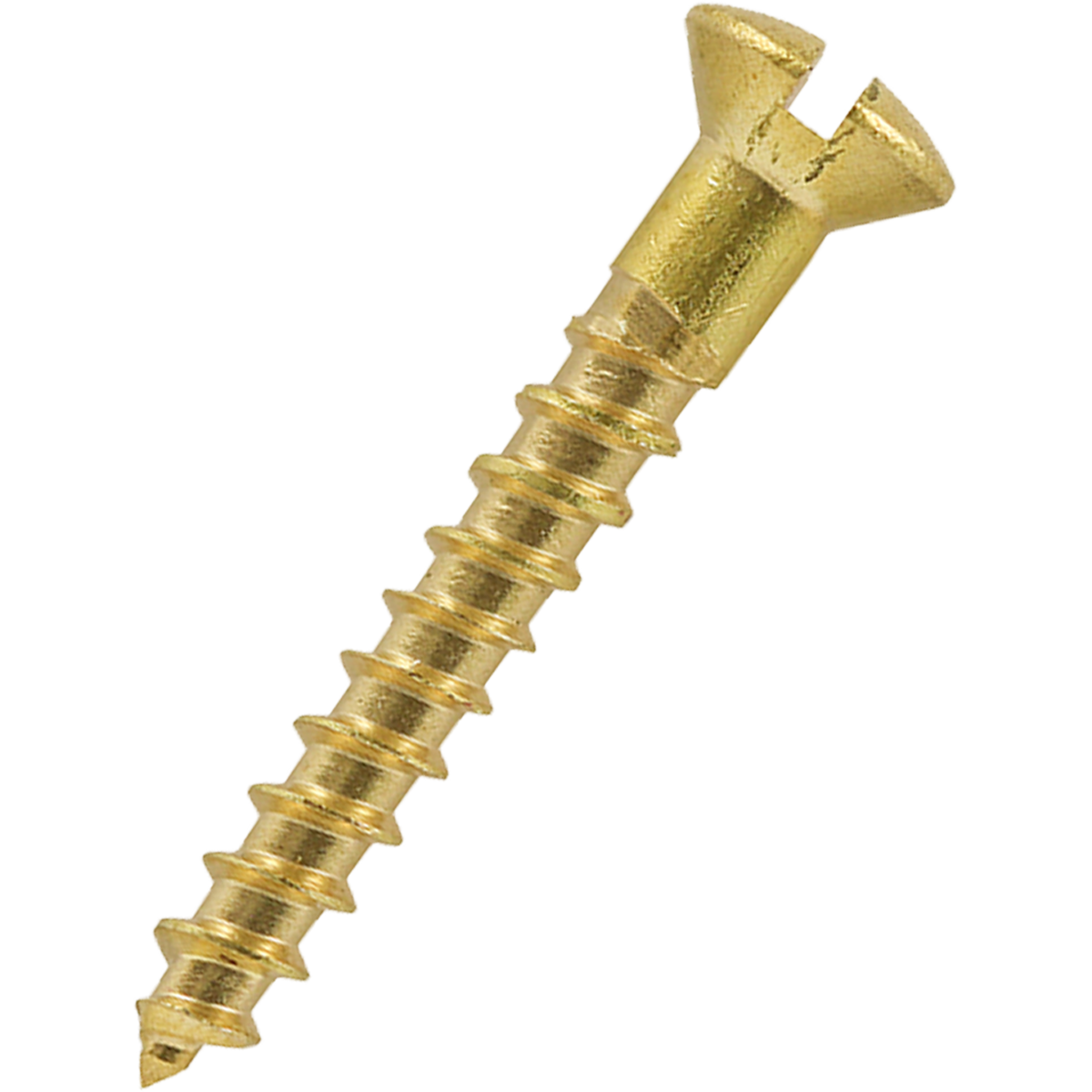 Solid brass, slotted, raised countersunk woodscrews.