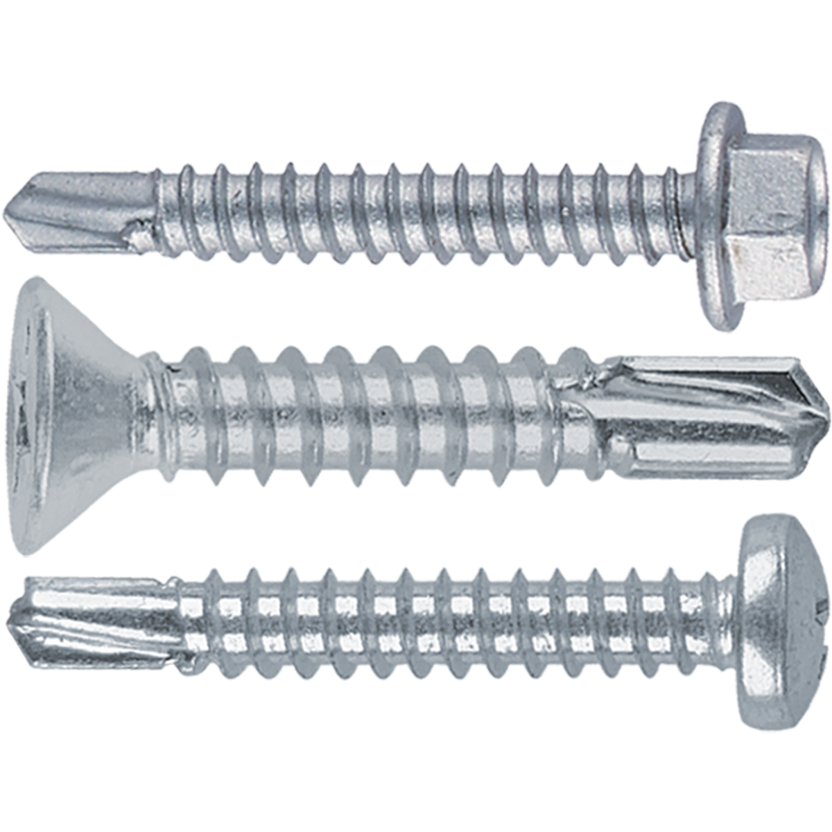 Self-drilling screws, a range of screws with a drill bit like point that helps penetrate material like steel and aluminium.