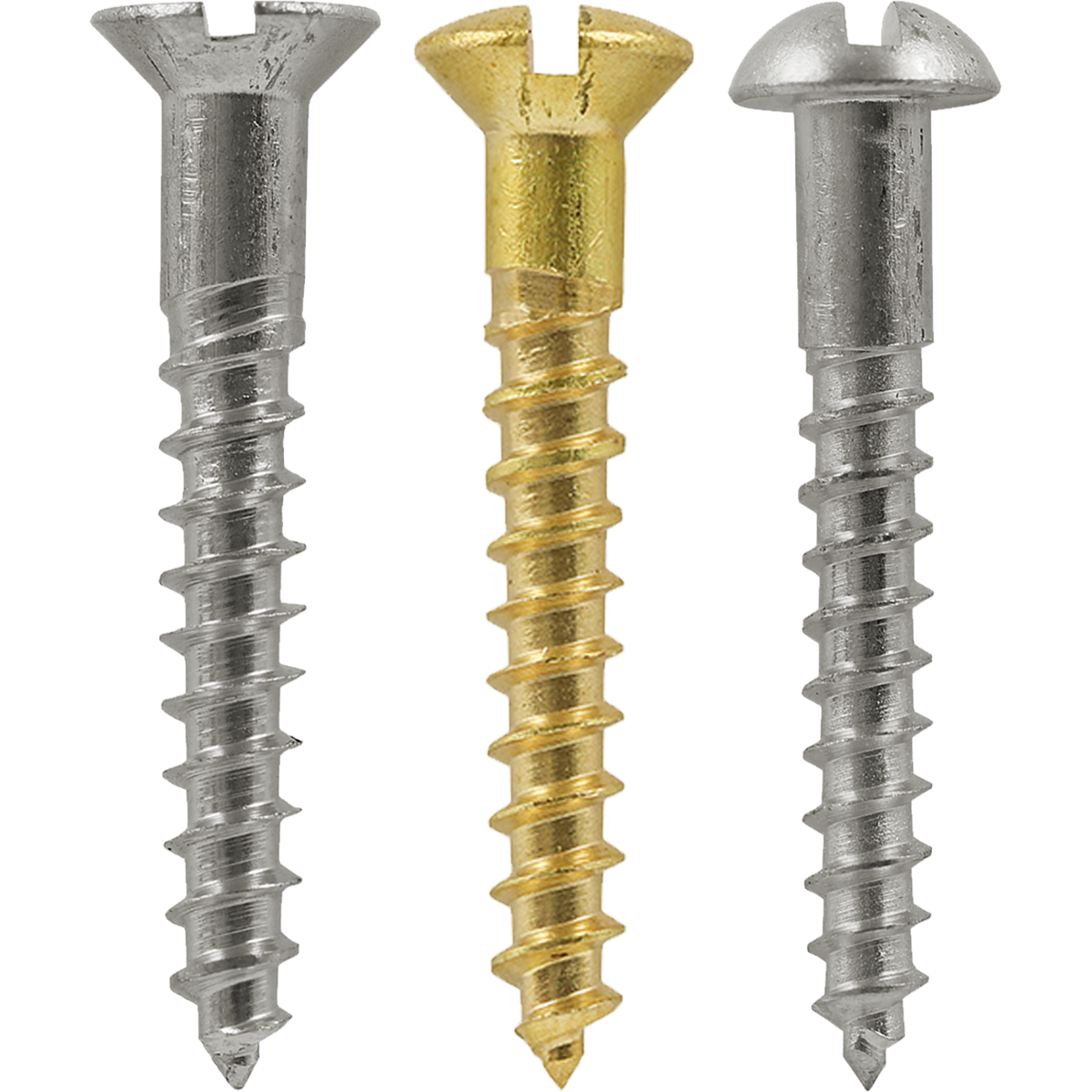 Traditional woodscrews are available in a variety of sizes. Wood screws with Pozi and slotted recesses.