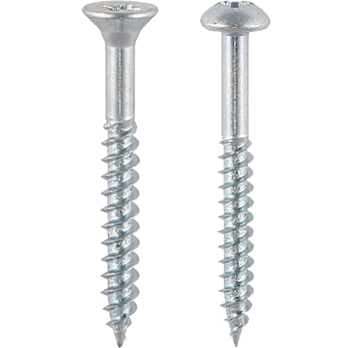 Twin-threaded woodscrews with either a countersunk head or round head at competitive prices