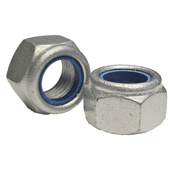 Nylon Nuts, Nyloc Insert Nuts, T Type (Standard) Metric, Grade 8 Steel HDGV Galvanised - DIN 985