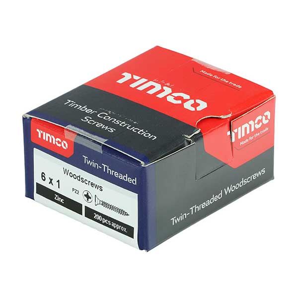 Timco wood screw box for the 6 x 1” (3.5 x 25mm) Pozi Countersunk Twin Thread Wood Screws from Fusion Fixings