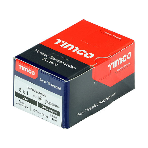 Wood screw box for the 8 x 1” (4 x 25mm) Pozi Countersunk Twin Thread Wood Screws from Fusion Fixings. Part of a larger range of twin thread wood screw available.