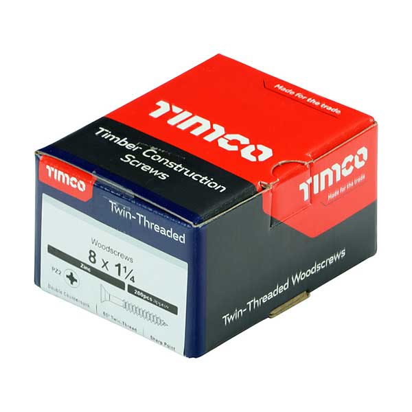 Box product image for the 8 x 1 ¼” (4 x 30mm) Pozi Countersunk Twin Thread Wood Screws from Fusion Fixings