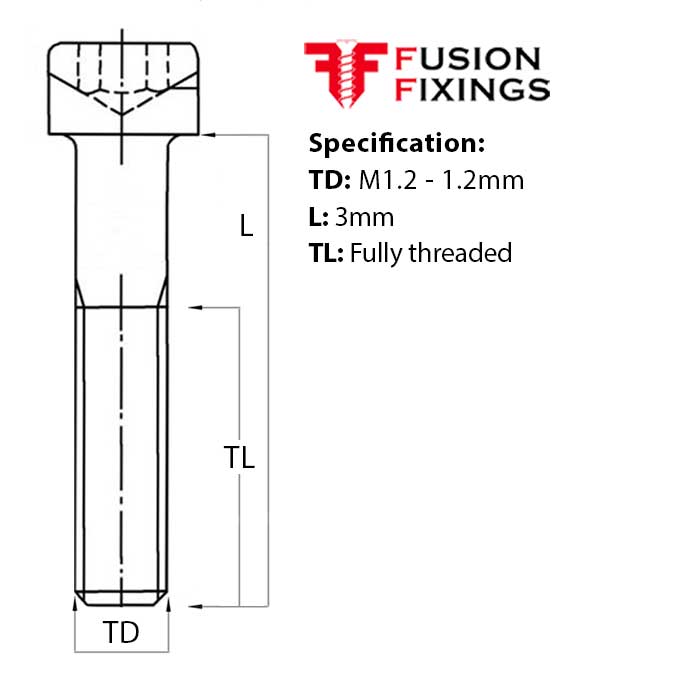 M1.2 x 3mm Socket Cap Head Screw / Bolt A2 (304) Stainless Steel, DIN 912