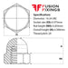 Size guide for the 10-24 UNC Hexagon Dome Nut A2 (304) Stainless Steel, SAE J483A
