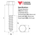M16 x 60mm Hex Head Coach Screw, mild steel, BZP, DIN 571