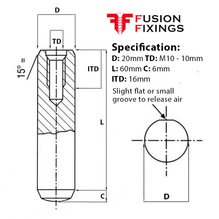 20mm (M10) x 60mm Extractable Dowel Pin, Metric, Hardened & Ground Steel, Self-Colour, DIN 7979D