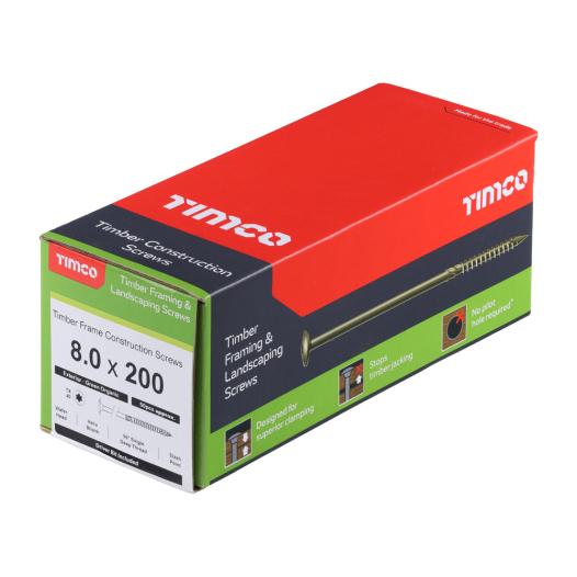 Timco 8 x 200mm, Wafer Head Timber Screws, product box image.