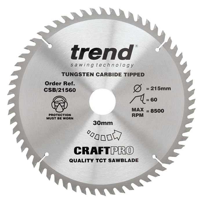 Trend Circular Saw Blade 215mm Dia. 60 Teeth 30mm Bore CSB/21560 - CLEARANCE