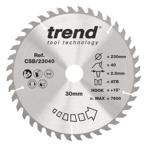 Trend Circular Saw Blade 230mm Dia. 40 Teeth 30mm Bore CSB/23040 - CLEARANCE