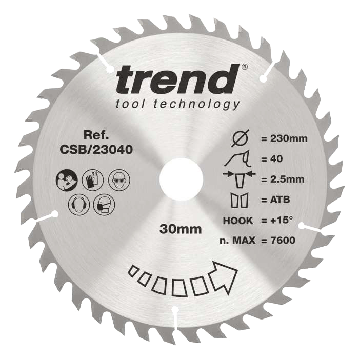 Trend Circular Saw Blade 230mm Dia. 40 Teeth 30mm Bore CSB/23040 - CLEARANCE