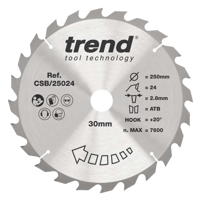 Trend Circular Saw Blade 250mm Dia. 24 Teeth 30mm Bore CSB/25024 - CLEARANCE
