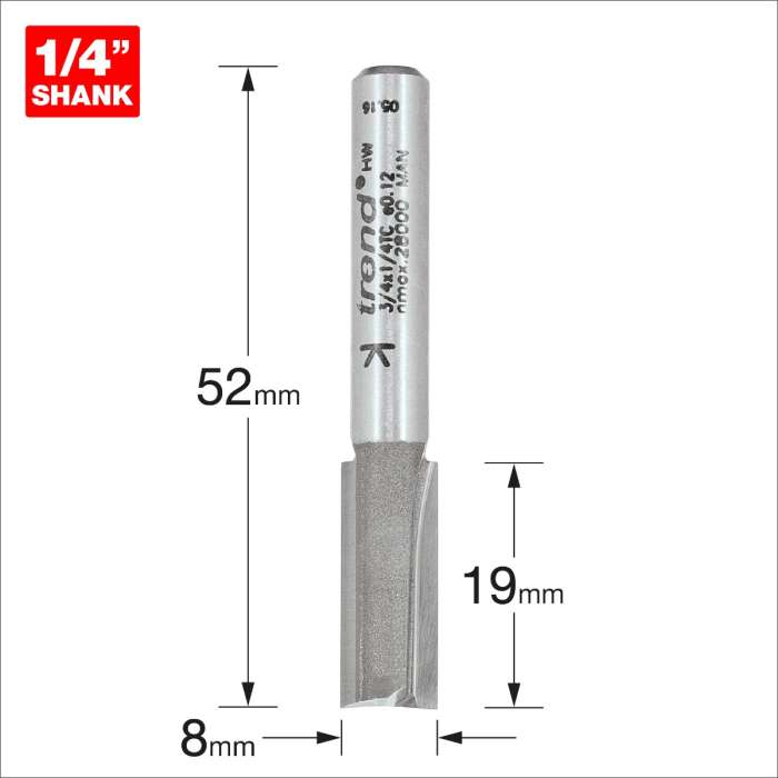 Trend 8mm Dia. x 19mm Cut Two Flute Cutter (3/4X1/4TC) - CLEARANCE
