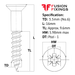 Size guide for the 3.5 (No.6) x 16mm Pozi Countersunk Wood Screw, A2 Stainless Steel, DIN 7997