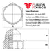 Size guide for the  3/8 Inch (16) UNC Hexagon Dome Nut A2 (304) Stainless Steel, SAE J483A