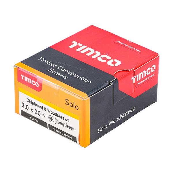 Box image for the Timco 3 x 30mm Countersunk Solo Wood Screws, 30030SOLOC, ZYP (Box of 200)