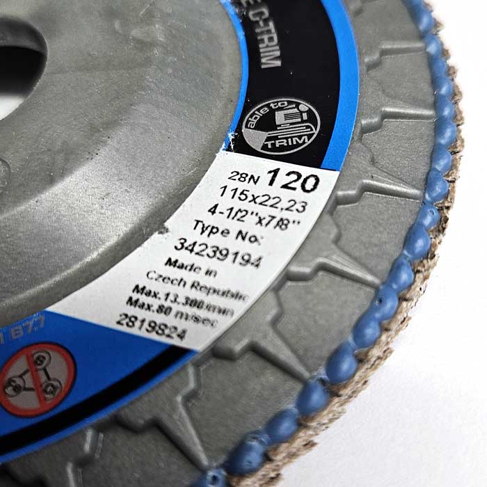 Detail image of the Tyrolit 120 Grit Flap Discs, 115mm PREMIUM Long Life C-TRIM Flap Discs, 28N ZA120T-B (Pack of 10)