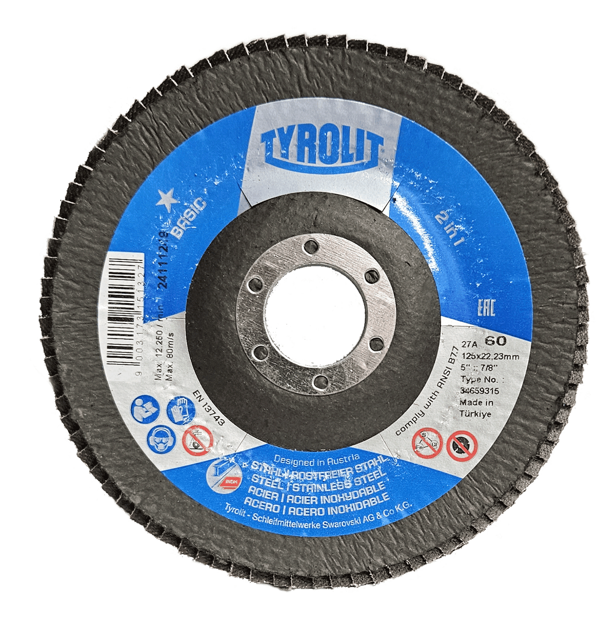 125mm 60 Grit Flap Discs, BASIC 2in1 Flap Discs, 27A, ZA60-325 (x10)