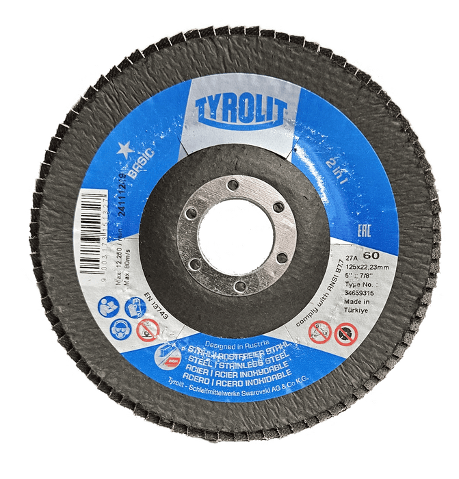 Tyrolit 60 Grit Flap Discs, 125mm BASIC 2in1 Flap Disc, 27A, ZA60-325 (Pack of 10)