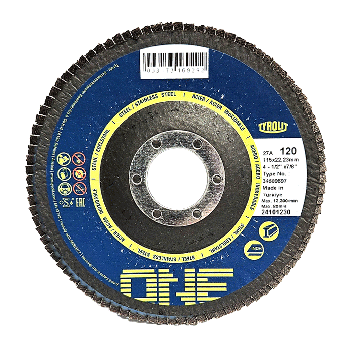 Tyrolit ONE 120 Grit Flap Discs, 115mm, 2in1 Flap Discs, 27A, ZA120Q-B (Pack of 10)