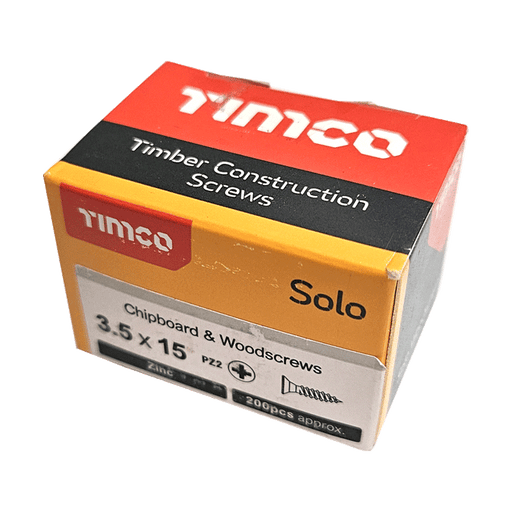Timco 3.5 x 15mm Solo Chipboard & Woodscrews, PZ Double Countersunk, BZP, Box of 200 (35015SOLOZ) - Clearance
