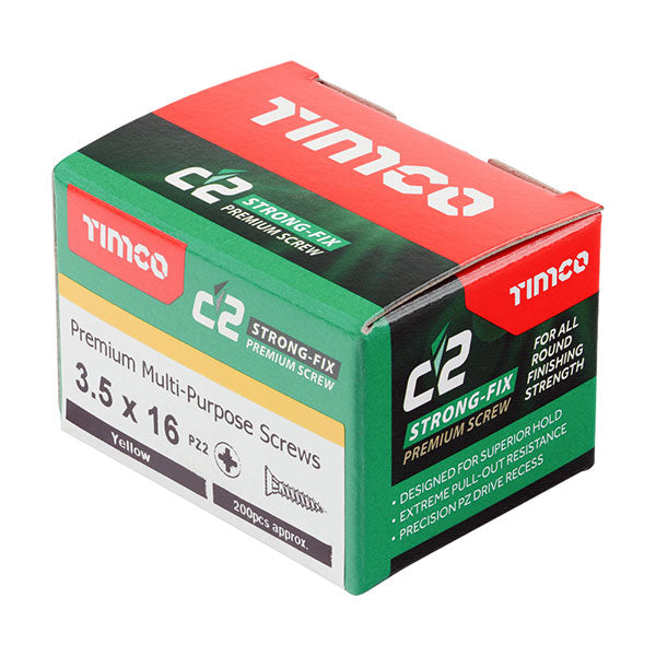 3.5 x 16mm Timco C2 Strong Fix Wood Screws, Pozi, Countersunk, ZY, Box of 200 (35016C2)