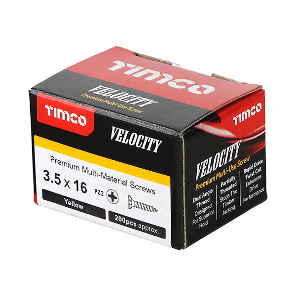 3.5 x 16mm Timco Velocity Wood Screws, Pozi, Countersunk, ZY, Box of 200 (35016VY)
