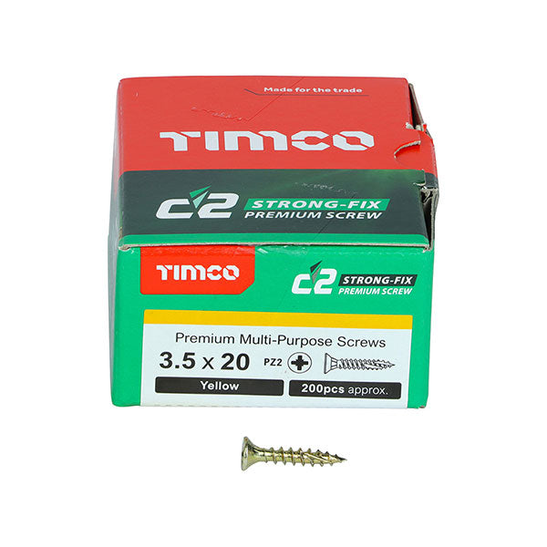 3.5 x 20mm Timco C2 Strong Fix Wood Screws, Pozi, Countersunk, ZY, Box of 200 (35020C2)