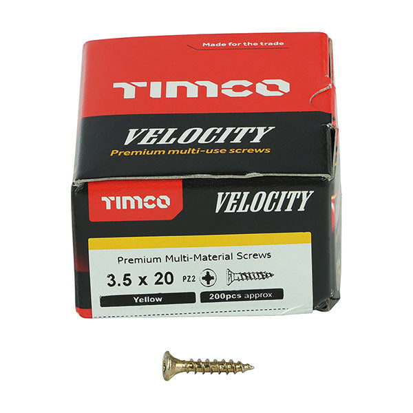 3.5 x 20mm Timco Velocity Wood Screws, Pozi, Countersunk, ZY, Box of 200 (35020VY)