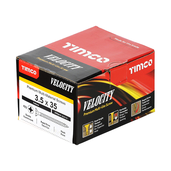 3.5 x 35mm Timco Velocity Wood Screws, Pozi, Countersunk, ZY, Box of 200 (35035VY)