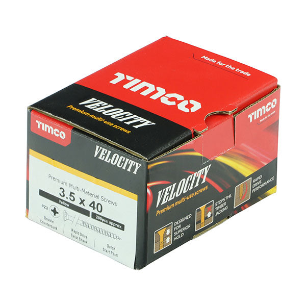 3.5 x 40mm Timco Velocity Wood Screws, Pozi, Countersunk, ZY, Box of 200 (35040VY)