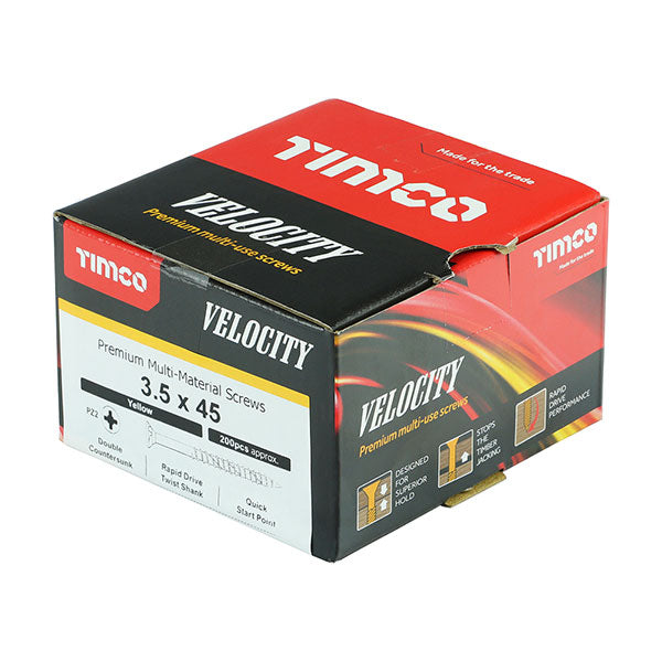 3.5 x 45mm Timco Velocity Wood Screws, Pozi, Countersunk, ZY, Box of 200 (35045VY)