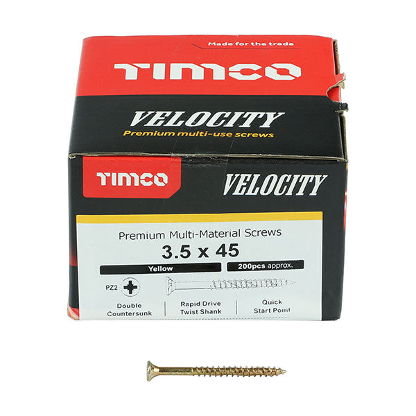 3.5 x 45mm Timco Velocity Wood Screws, Pozi, Countersunk, ZY, Box of 200 (35045VY)
