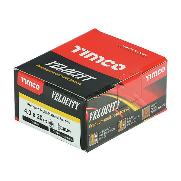 4 x 20mm Timco Velocity Wood Screws, Pozi, Countersunk, ZY, Box of 200 (40020VY)